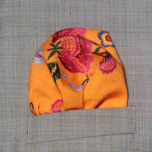 Gascoigne Hand Stitched Pocket Square Orange Magenta Blue Floral Cotton Men's